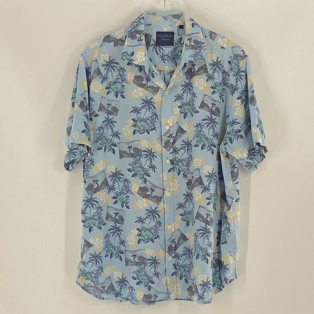 Caribbean Blues Hawaiian Surfer & Palm Tree Shirt
